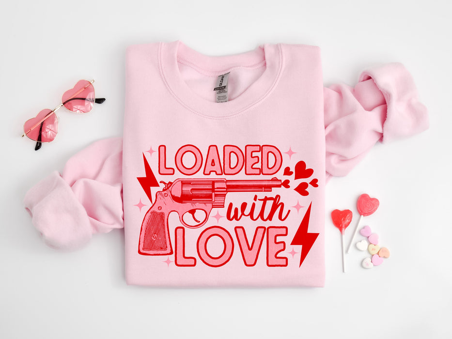 Sudadera cargada con amor, camiseta Love Valentine, linda camisa del día de San Valentín, camisa Love Gun, sudadera amante de las armas, regalo del día de San Valentín