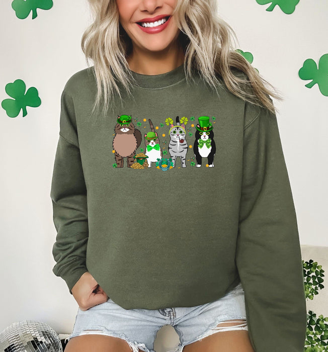 Sudadera irlandesa Lucky Cats, camisa amante de los gatos del día de San Paddy, suéter irlandés afortunado, camiseta Cat Shamrocks, camiseta irlandesa Cat Mom